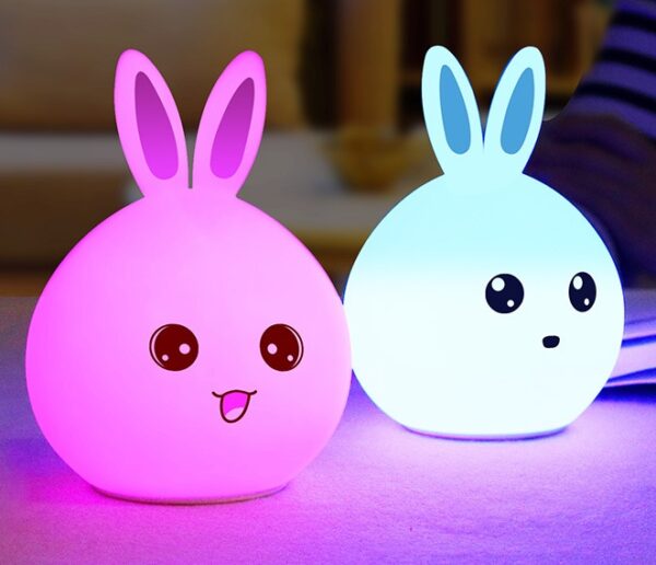 Cute Night Light Animal Rabbit Night lamps Touch Sensor Silicone LED Colorful Lights - Image 3